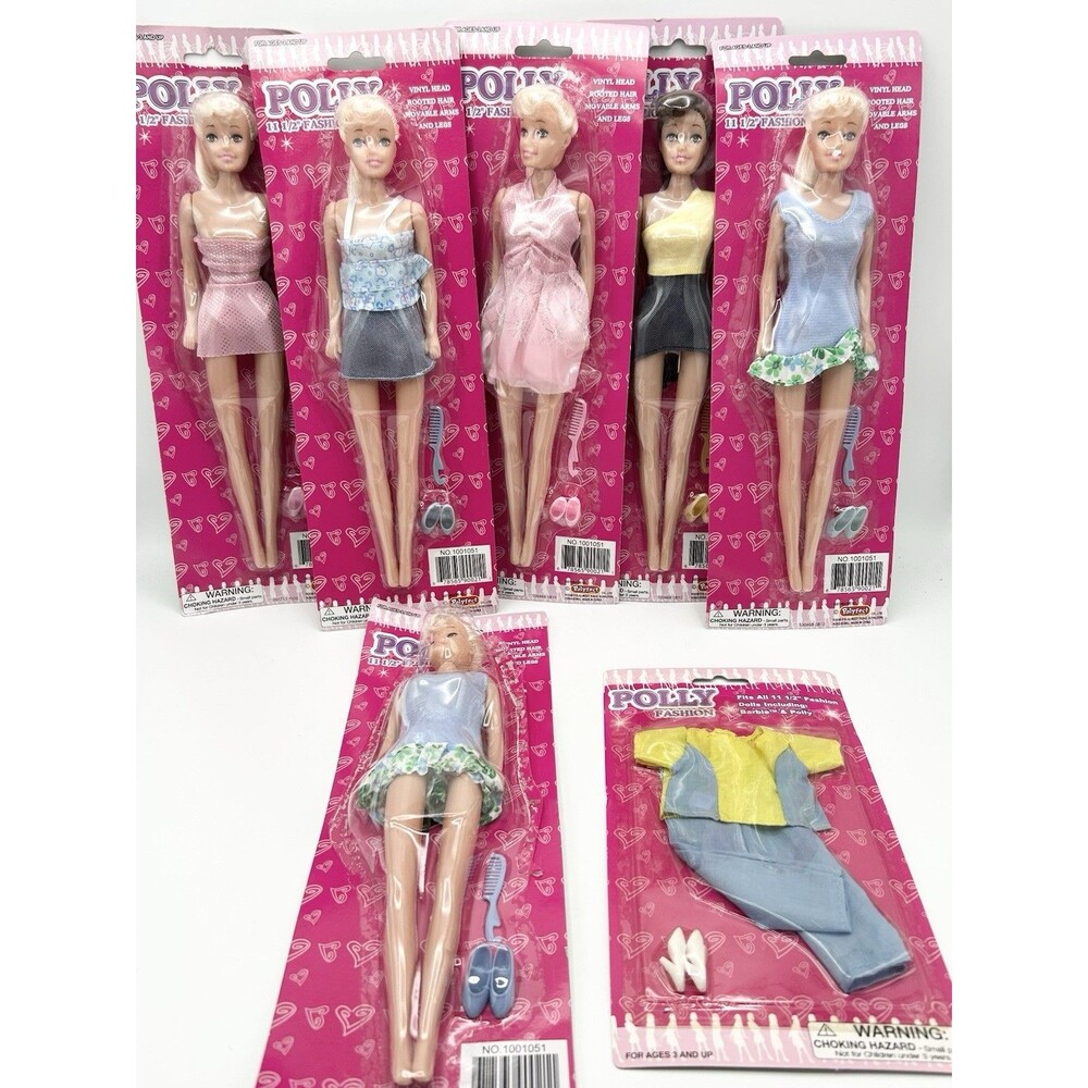 NEW IN PACKAGE! VINTAGE 1990's POLYFECT Polly Fashion Dolls Set Of 6 Plus Outfit